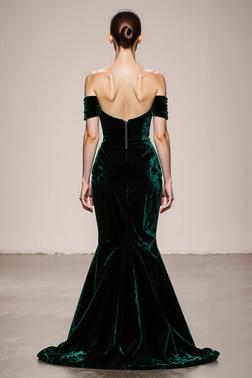 Off The Shoulder Dark Green Mermaid Velvet Evening Dress